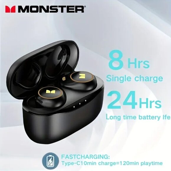 Monster Wireless Earbuds - In Ear Earbuds, Type-C Fast Charging, Clear Call - Picture 2 of 7